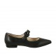 Woman's pointy ballerina with strap in black leather heel 1 - Available sizes:  42, 43