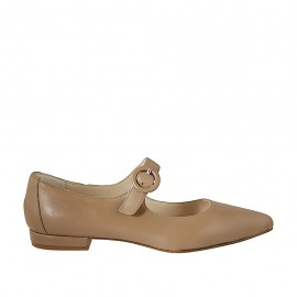 Woman's pointy ballerina with strap in beige leather heel 1 - Available sizes:  42, 43, 44