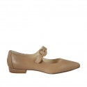 Ballerina a punta da donna con cinturino in pelle beige tacco 1