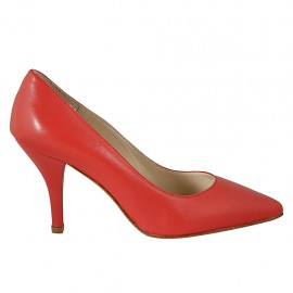 Decolté a punta da donna in pelle rossa tacco 8 - Misure disponibili: 42, 43