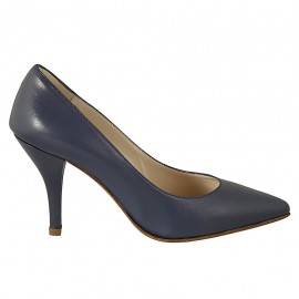 Decolté a punta da donna in pelle blu tacco 8 - Misure disponibili: 32, 33, 43, 44