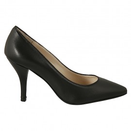 Decolté a punta da donna in pelle nera tacco 8 - Misure disponibili: 32, 33, 34, 42, 43, 45