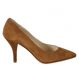 Decolté a punta da donna in camoscio color tabacco tacco 8 - Misure disponibili: 32, 33, 34, 42, 43, 44, 45