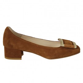 Decolté da donna con accessorio in camoscio color tabacco tacco 3 - Misure disponibili: 32, 42, 43, 45