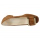 Zapato de salon para mujer con accesorio en gamuza color tabaco tacon 3 - Tallas disponibles:  32, 42, 43, 45