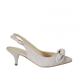 Slingback für Damen mit Schleife aus glyzingrauem Wildleder Absatz 5 - Verfügbare Größen:  32, 33, 34, 42, 43, 44