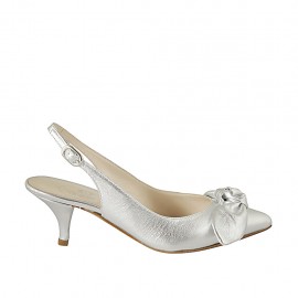 Slingback für Damen mit Schleife aus silberfarbenem Leder Absatz 5 - Verfügbare Größen:  33, 34, 42, 44