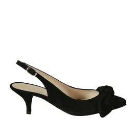 Slingback für Damen mit Schleife aus schwarzem Wildleder Absatz 5 - Verfügbare Größen:  34, 43, 45