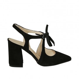 Chanel a punta da donna con laccio in camoscio nero tacco 8 - Misure disponibili: 33, 42, 45