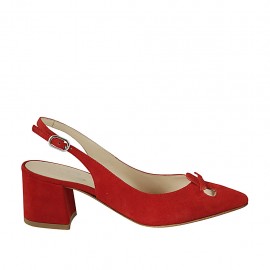 Chanel da donna con fiocco in camoscio rosso tacco 5 - Misure disponibili: 32, 33, 42, 43, 44, 45
