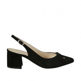Slingback für Damen mit Schleife aus schwarzem Wildleder Absatz 5 - Verfügbare Größen:  32, 33, 42, 45
