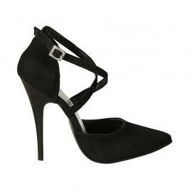 Scarpa aperta da donna con cinturino incrociato in camoscio nero tacco 11 - Misure disponibili: 32, 33, 34, 42, 43, 44, 45, 46, 47