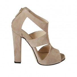 Scarpa aperta da donna con cerniera e plateau in camoscio taupe tacco 11 - Misure disponibili: 32, 33, 34, 42