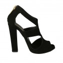 Chaussure ouverte pour femmes avec fermeture eclair et plateau en daim noir talon 11