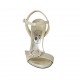 Sandalo da donna con plateau, fibbia, strass e cinturino in camoscio lavorato platino tacco 10 - Misure disponibili: 32, 33, 34, 42, 43, 44, 45, 46, 47