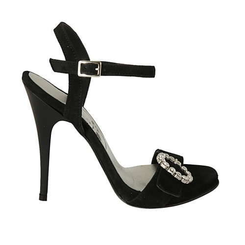 Sandale pour femmes avec plateforme, courroie, boucle et strass en daim noir talon 10 - Pointures disponibles:  32, 33, 42, 43, 44, 46, 47