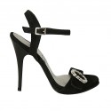 Sandale pour femmes avec plateforme, courroie, boucle et strass en daim noir talon 10