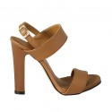 Sandale avec plateforme pour femmes en cuir brun clair talon 10