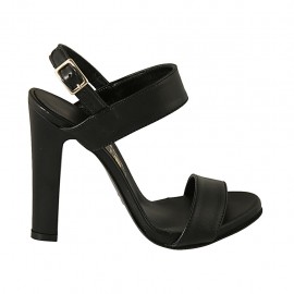 Sandalo da donna con plateau in pelle nera tacco 10 - Misure disponibili: 33, 34, 42, 43, 44, 45