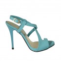 Woman's sandal with strap in turquoise leather heel 10