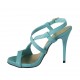 Woman's sandal with strap in turquoise leather heel 10 - Available sizes:  32, 33, 34, 42, 46