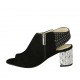 Sandale pour femmes avec fermeture éclair, elastiques et goujons en daim noir avec talon chromé 6 - Pointures disponibles:  32, 33, 34, 42, 43