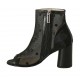 Scarpa aperta da donna con cerniera in tessuto trasparente a pois e pelle nera tacco 7 - Misure disponibili: 34, 42, 43