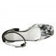 Zapato abierto para mujer con cinturon al tobillo en gamuza negra y piel blanca imprimida floreal tacon 7 - Tallas disponibles:  32, 33, 34, 42, 43, 44, 45