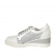 Zapato con cordones para mujer en piel blanca y laminada plateada y tejido perforado cuña 5 - Tallas disponibles:  42, 43, 44
