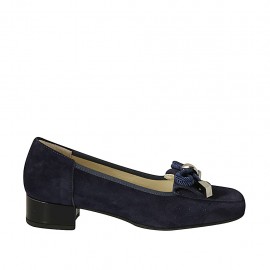 Mocassino da donna in camoscio blu con fiocco tacco 3 - Misure disponibili: 33, 34, 45