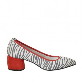 Decolté a punta da donna in camoscio rosso e a righe glitterate bianche e nere tacco 5 - Misure disponibili: 32, 33, 34, 42, 43