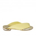 Woman's open mules in yellow and platinum laminated leather heel 1