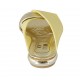 Sabot aperto da donna in pelle gialla e laminata platino tacco 1 - Misure disponibili: 42