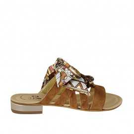 Sabot aperto da donna in raso multicolore e camoscio color tabacco tacco 2 - Misure disponibili: 43, 44, 45