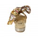 Sabot aperto da donna in raso multicolore e camoscio color tabacco tacco 2 - Misure disponibili: 33, 34, 43, 44, 45