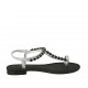 Sandalo infradito da donna con cinturino elasticizzato e perle in pelle laminata argento tacco 1 - Misure disponibili: 34, 42, 44, 45