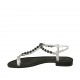 Sandalo infradito da donna con cinturino elasticizzato e perle in pelle laminata argento tacco 1 - Misure disponibili: 34, 42, 44, 45