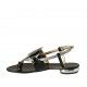 Sandalo infradito da donna con accessorio in vernice nera e pelle laminata argento tacco 1 - Misure disponibili: 33, 34, 42, 43, 44, 45