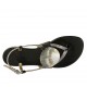 Sandalo infradito da donna con accessorio in vernice nera e pelle laminata argento tacco 1 - Misure disponibili: 33, 34, 42, 43, 44, 45