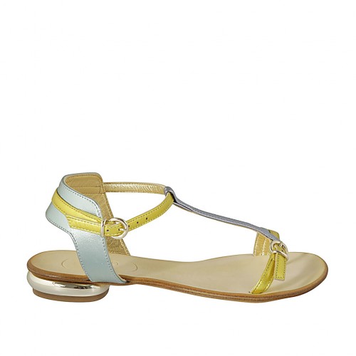 Sandale entredoigt avec courroie pour femmes en cuir lamé jaune, vert et turquoise talon 1 - Pointures disponibles:  33, 34, 42, 43, 44, 45