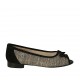 Scarpa aperta in punta con fiocco in camoscio nero e tessuto intrecciato taupe e laminato argento tacco 2 - Misure disponibili: 33, 34, 42, 43, 44, 46