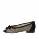 Scarpa aperta in punta con fiocco in camoscio nero e tessuto intrecciato taupe e laminato argento tacco 2 - Misure disponibili: 33, 34, 42, 43, 44, 46