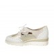 Woman's laced Oxford shoe with sidecuts in rose suede and white and platinum leather wedge heel 4 - Available sizes:  34, 42, 43, 44, 45, 46