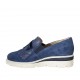Woman's highfronted shoe with elastic bands, fringes and tassels in blue suede and printed suede wedge heel 4 - Available sizes:  33, 34, 42, 43, 44, 45, 46