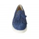 Scarpa accollata da donna con elastici, nappine e frange in camoscio e camoscio stampato blu zeppa 4 - Misure disponibili: 33, 34, 42, 43, 44, 45, 46