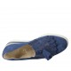 Woman's highfronted shoe with elastic bands, fringes and tassels in blue suede and printed suede wedge heel 4 - Available sizes:  33, 34, 42, 43, 44, 45, 46