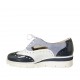 Damenoxfordschuh mit Schnüren mit offenen Seiten aus hellblauem Wildleder, weissem Leder und blauem Lackleder Keilabsatz 4 - Verfügbare Größen:  33, 34, 42, 43, 44, 45, 46