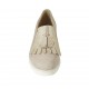 Woman's highfronted shoe with elastic bands, fringes and tassels in beige suede and platinum printed suede wedge heel 4 - Available sizes:  33, 34, 42, 43, 44, 45, 46