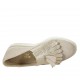 Woman's highfronted shoe with elastic bands, fringes and tassels in beige suede and platinum printed suede wedge heel 4 - Available sizes:  33, 34, 42, 43, 44, 45, 46