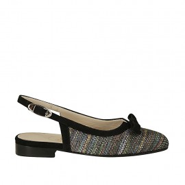 Slingback für Damen mit Schleife aus schwarzem Wildleder und buntem Stoff Absatz 2 - Verfügbare Größen:  43, 46